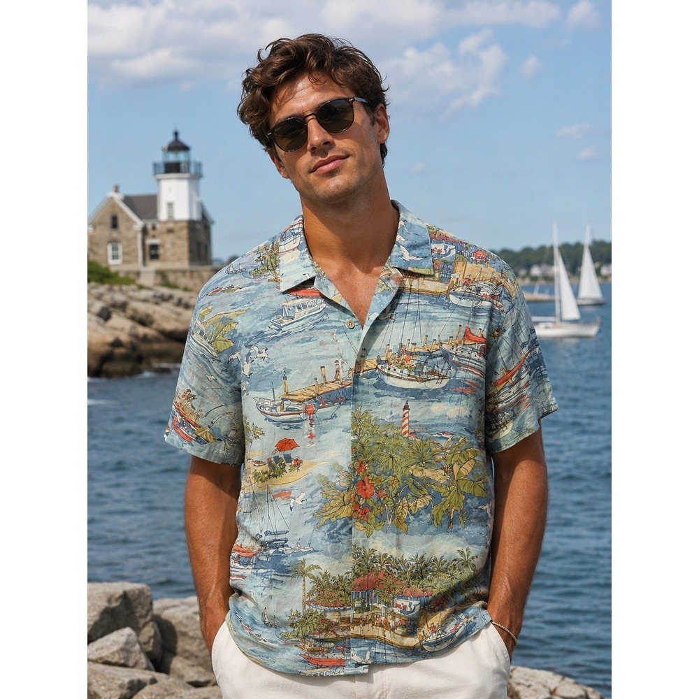 BOCA CLASSICS Men's Short Sleeve Button Up Shirt Size Medium AOP NWT -1332